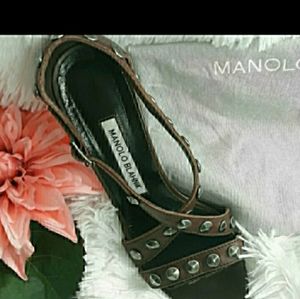 Manolo Blahnik studded Ningia brown sandal heel pump 36 1/2